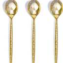 U-QE 60 PCS Gold Plastic Spoons - 7.7 Inch Hammered Heavy Duty Plastic Spoons - Elegant Gold Plastic Silverware - Perfect for Parties & Weddings and Other Daily Events