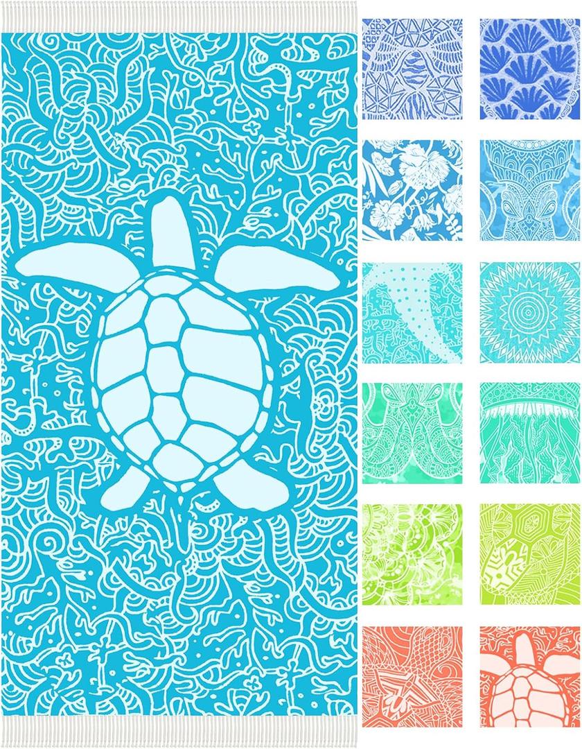 Vikumond Thin Turkish Beach Towel Lightweight Soft Cotton Extra Large XL Oversized Sand Free Sandproof Absorbent Quick Dry Towels Cloud Bath Pool Travel Compact Essentials Accessories for Adult Gifts