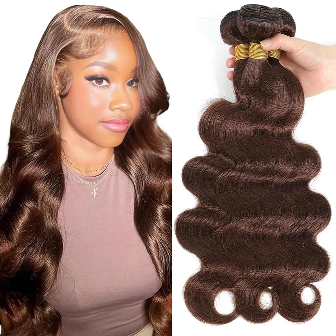 #4 Bundles Body Wave Human Hair Bundles Chocolate Brown Bundles Human Hair 18 20 22 Inches Unprocessed Brazilian Virgin Hair Extensions 3 Bundles 300g Total for Black Women Brown Bundle