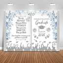 Graduation Backdrop Class of 2026 Party Decorations Background Floral Book Congratulations Graduate Banner Photo Booth Props (Blue and Silver, 8x6ft)