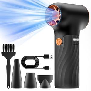 AUDEETO Mini Electric Air Duster,280000RPM Turbo Blower with High Speed Fan,3 Adjustable Rechargeable Cordless Jet Fan Air Blower, Compressed Air Duster for Computer Workbench Car (Black)