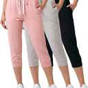 Real Essentials 3-Pack: Women's Ultra Soft Lounge Capri Joggers Sweatpants Athletic Yoga with Pockets