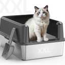 Enclosed Stainless Steel Cat Litter Box with Lid, XL Extra Large Litter Box for Big Cats, Metal Litter Pan High Sided, Never Absorbs Odors, Anti-Urine Leakage, Include Scoop (65-Darkgray)