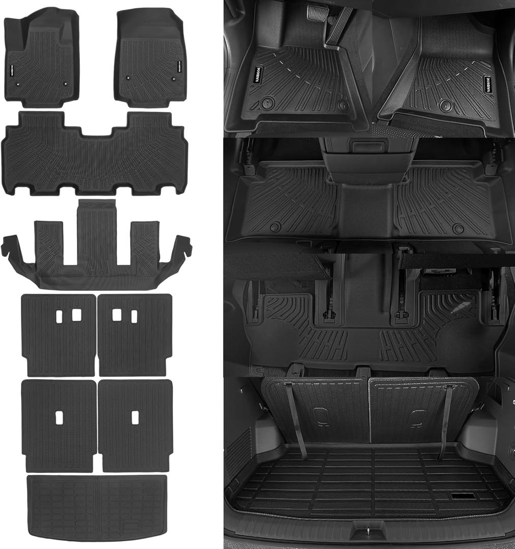 Naibeve Floor Mats for Cadillac Vistiq 6 Seats Bucket Seats 2026 - All Weather for Cadillac Vistiq Floor Mats & Trunk Mat Cargo Mat 2nd & 3rd Row Backrest Mats Accessories
