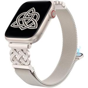 BEEXI Stainless Steel Magnetic Loop Compatible with Apple Watch Band Women Mesh Celtic Knot Dressy Strap for iWatch Size: 38/40/41/42mm(Series 11/10): 6.5"-7.8"
