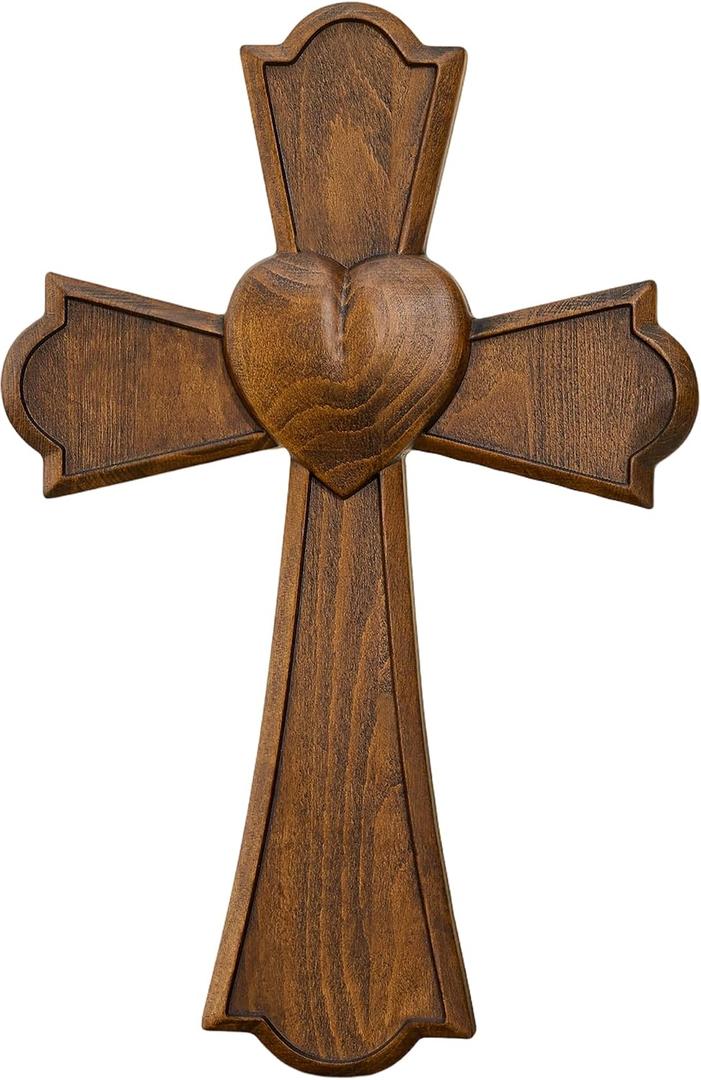 BGCarvedGrace Wooden Wall Cross with Heart Center, 20"L x 13"W