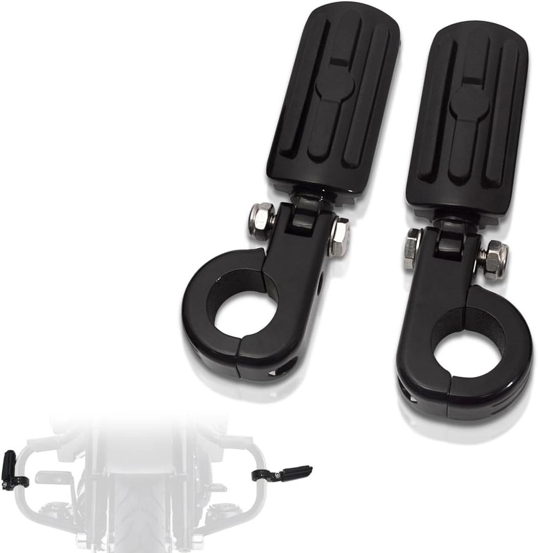 FOVPLUE 1.25" Highway Footpegs, Adjustable Footrest w/Mounting P-Clamps for Harley Touring Softail Dyna Sportster Honda Kawasaki Suzuki Yamaha Indian Victory w/1-1/4" Engine Guard, Gloss Black#2