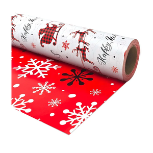 Linelglobal Christmas Wrapping Paper Long Roll Vantage Christmas Tree, Reversible Roll Two Side Wrapping Paper 30x390 Inch - Deer Plaid 2 Pack