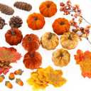 Small Velvet Pumpkins - Artificial Pumpkin Decor Set Rustic Harvest Decorative Pumpkins 9 PCS Farmhouse Fall Fall Decor Table Centerpiece Wedding Thanksgiving Halloween Party Decorations 51 PCS