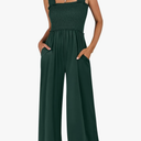 ANRABESS Womens Casual Summer Jumpsuits Smocked Sleeveless Wide Leg Long Romper Jumpers 2025 Beach Vacation Outfits Size Extra Large, Deep Green 