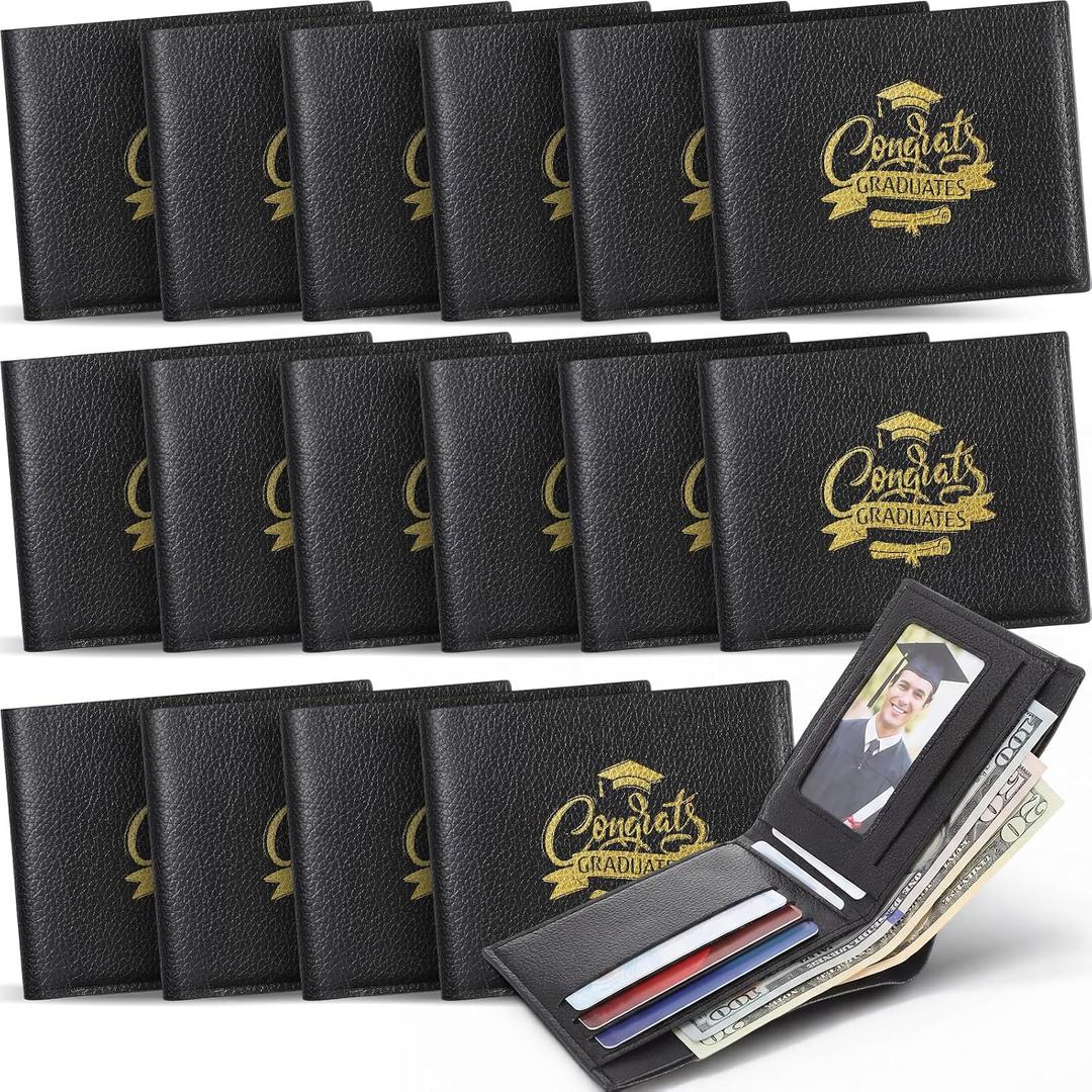 16 Pack 2026 Graduation Gifts Bulk for Men Him PU Leather Wallets with Money Clip Card Holder Engraved Congrats Grad Wallet for Men College Son Boyfriend