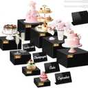 8Pcs Buffet Risers, Large Food Risers for Buffet Table, Acrylic Cube Boxes Display Nesting Risers with Hollow Bottoms, Dessert Cake Display Stand Riser Set for Party Jewelry Collectibles Black (3",4",5",6",7",8",9",10")