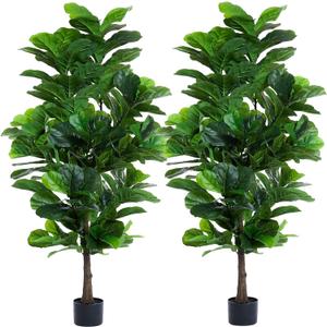 Fiddle Leaf Fig Tree 6ft Tall Artificial Tree in Pot Fake Ficus Lyrata Plants with 184 Decorative Fiddle Leaves Faux Fig Trees for Home Office Living Room Decor Indoor Outdoor, 2 Pack