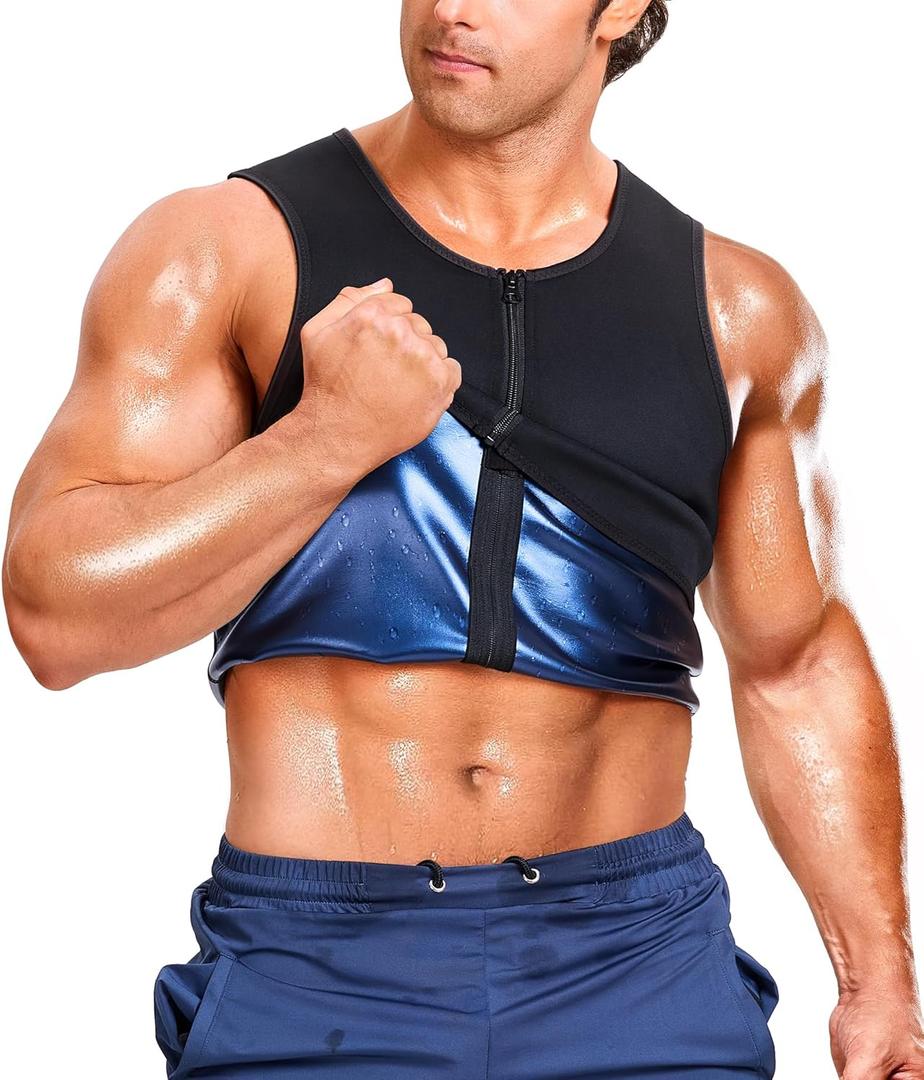 Junlan Sauna Shirt for Men Sauna Suit Sweat Wasit Trainer Vest For Working Out(Blue,Small)