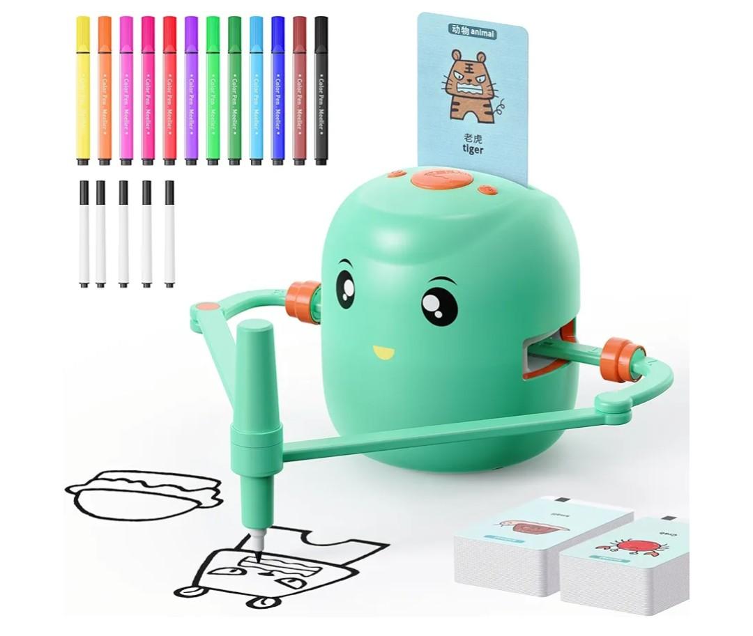 Interactive Educational Drawing Robot for Kids - Montessori Learning Toy with 150 Word Cards, Voice Interaction, Ages 5+ (Green)