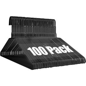 Wire Metal Hangers 100 Pack, Black Slim Clothes Hanger 16 Inch 12 Gauge, Bulk Dry Cleaner Hangers for Standard Size Coat, Suits, Shirts, Pants, Skirts