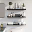WOPITUES Floating Shelves 24 inch with Gold Metal Guardrail, Shelves for Wall Decor Set of 3, Wall Shelves for Bedroom, Bathroom, Kitchen, Living Room, Plants, Picture Frames, Art- Black