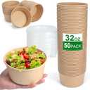 50 Pcs 32 Oz Disposable Meal Prep Containers Paper Bowls with Lids Disposable Soup Bowls Soup Bowls Disposable Hot/Cold Disposable Salad Bowls with Lids