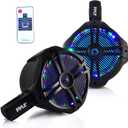 Pyle Waterproof Marine Wakeboard Tower Speakers - 8in Dual Subwoofer Speaker Set and 1”Tweeter,LED Lights and 260 Watt Power -2-way Boat Audio System with Mounting Bracket -1 Pair-PLMRWB85LEB (Black)
