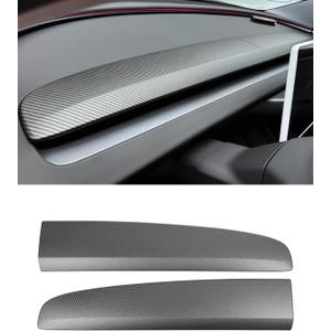 KKTR-CAR Dashbooard Cover 2pcs ABS Dashboard Panel Trim Cover Sticker Compatible with Tesla Model Y Juniper 2025 2026 Model 3 Highland 2024-2026 (Matte Carbon Fiber)