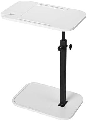 DAVIDOK C-Shaped Sofa End Table, Adjustable Height Couch Side Table with Device Slot, White Color with Black Metal Stand, Couch Table for Living Room, Bedroom