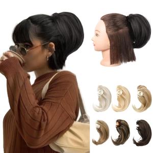 REECHO Ponytail Extension, 7" Mini Claw Clip in Ponytail Hair Extensions Short Natural Straight Wavy Messy Bun Hair Pieces for Women with Short Thin Hair - Off Black