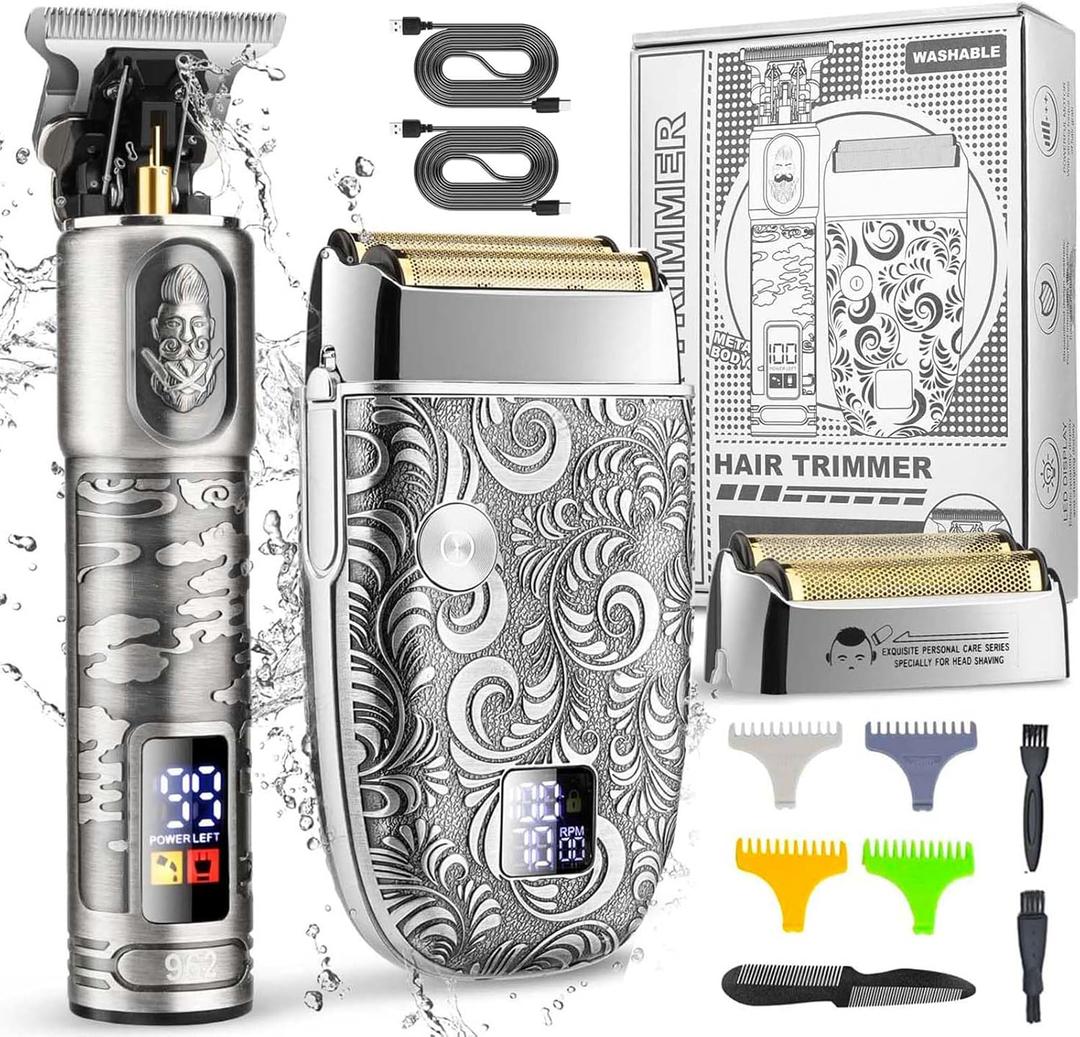 Foil Shavers for Men Electric Razor, Clippers and Trimmer for Men with LED Display, Waterproof (Gray)