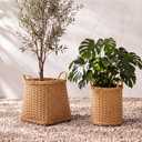 2 Pcs Fall Woven Basket Planter, Plastic Wicker Pot Porch Decor
