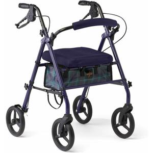 Medline Foldable Steel Rollator with Seat, Microban*, 8" Wheels, 300 lbs. Weight Capacity, Navy - Compact & Portable Mobility Aid for Independence & Comfort