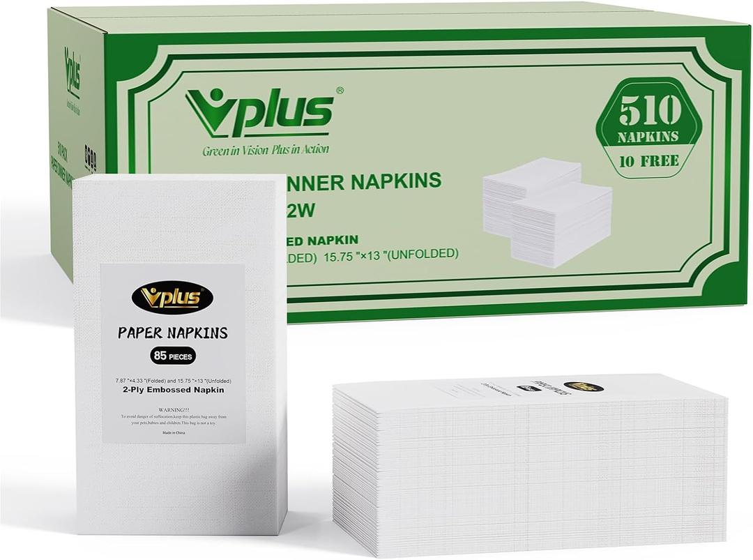 Vplus 510 Pack Paper Napkins Guest Towels Disposable Premium Quality 2-ply Dinner Napkins Disposable Soft, Absorbent, for Kitchen, Parties, Dinners or Events(White)