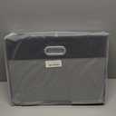 Roobyl Fabric Clear Window Storage Bins with Lid, Closet Storage Box Linen Closet Baskets with 3 Handles for Organizing Clothing, Jeans, Shelves 17''- 3 Pack (Gray and Black)