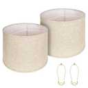 Large Lampshades Set of 2 Drum Lamp Shades 15" Top X 15" Bottom X 12" High, Large Lamp Shade Spider Fitter Brown Lampshades Come with 10" Height Gold Lamp Shade Holder Set of 2 Easy Assembly Required