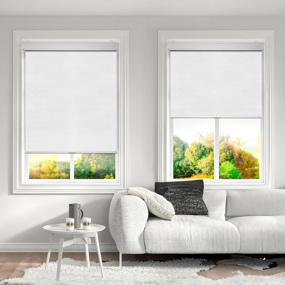 Cordless 100% Blackout Blinds for Indoor Windows  Cortinas Blackout para Sala y Dormitorio Moderno (Maximum Height 80") (White Color) (72" Width) (01- White ( With Valance ))