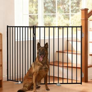 No Pawblems Free Standing Dog Gate, 36'' Tall Foldable Dog Fence for Indoor & Outdoor, Up to 52 Inch Extra Wide Puppy Gate for Stairs, Hallways, Doorways, Deck, Yard (Black, 2 Panels)