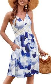 LAISHEN Women's 2024 Summer Casual Sundress V Neck Spaghetti Strap Lace Floral Beach Vacation Midi Dress, Size Small