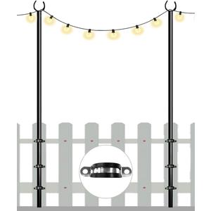 Outdoor String Light Pole, 10 FT Heavy Duty Light Stand Hanger Pole for Outside Deck Fence Railing Backyard, Patio, Christmas, Wedding, Party (2 Packs)