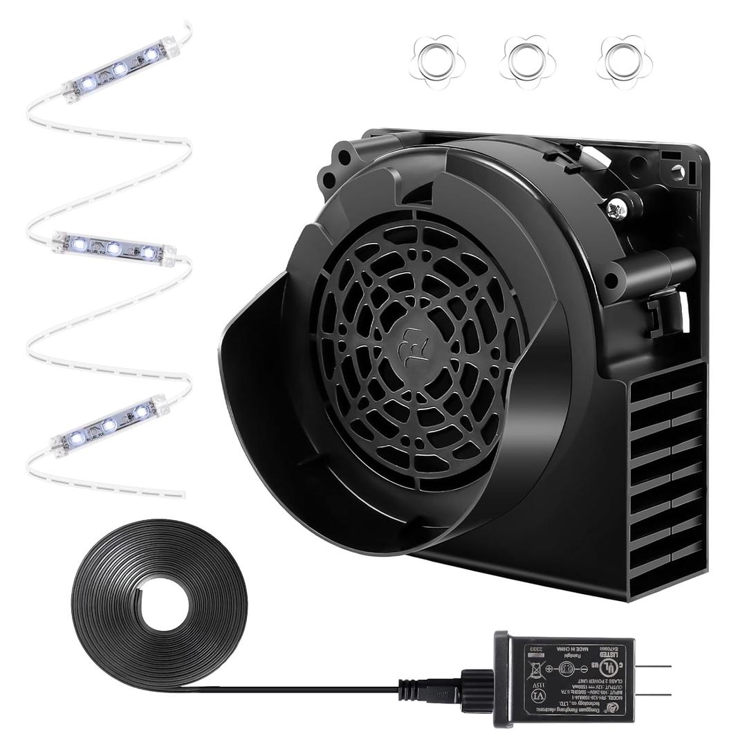 Inflatable Replacement Fan - 12V 1.0A Blower with 12V 1.5A Adapter and 5 LED Lights for Halloween Party Yard Garden Lawn Decorations (Blower 3+3LED)