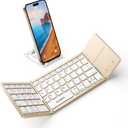 Samsers Foldable Bluetooth Keyboard with Touchpad  Portable Wireless Keyboard with Holder, Rechargeable Full Size Ultra Slim Pocket Folding Keyboards for Android Windows iOS Tablet & Laptop  Gold