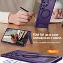 TORRAS Strong Magnetic & Seamless Stand for Samsung Galaxy S24 Ultra Case, Fit for MagSafe, Mil-Grade Drop Protection, Kickstand for Samsung Galaxy S24 Ultra Case, Translucent Back/Purple Edge