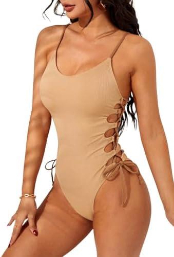 Narecte One Piece Swimsuit Women Bathing Suit Sexy High Cut Women's One-Piece Swimsuits Monokini One Piece Bathing Suit M
