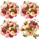 Geosar 4 Pcs Vintage Artificial Peonies 19.7 Inch Giant Silk Peony Flowers and Hydrangea Bouquet Floral Centerpiece Arrangement for Home Wedding Bridal Birthday Party(Mixed Pink)