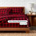 Bare Home Flannel Sheet Set Prints, 100% Cotton, Velvety Soft Heavyweight - Christmas Holiday Sheets - Double Brushed Flannel - Extra Softness, Comfort - Deep Pocket (Twin, Buffalo Plaid - Red/Black)
