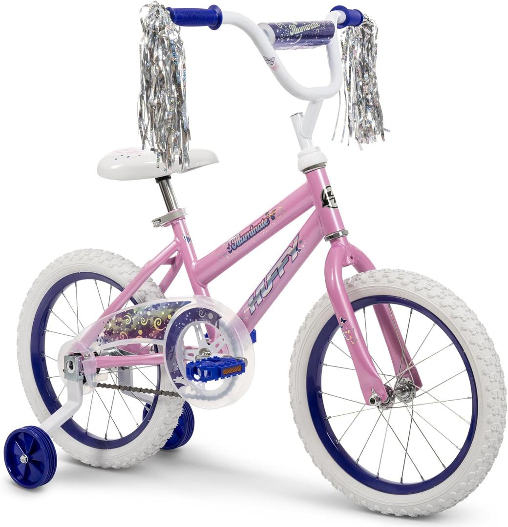 Huffy Illuminate Bike for Girls, 12/16/20 Inch Size Options, Ages 3+ Years Old, Removable Training Wheels (12" and 16" Only), Multiple Color Options, Easy Assembly, Streamers, Adjustable Seat, Durable