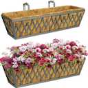 2 Pack 24 Inch Window Boxes Planters Railing Planter Box with Adjustable Brackets for Porch Fence Patio Balcony Hanging Flower Baskets with Coco Liners for Outdoor Garden Decor - Dark Grey