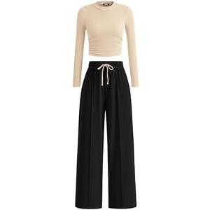 BTFBM Casual  For Women Fall Outfits 2026 Ribbed Spring Long Sleeve Crop Leg Pants, M