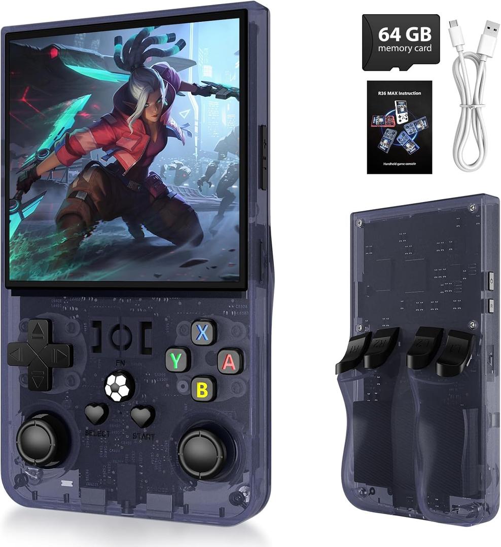 R36MAX Handheld Retro Game Console,Retro Video Game Console Built-in Games,4.0 inch IPS Screen,Linux System with Professional Gaming Chip,4000mAh Rechargeable Battery(Transparent Gray)