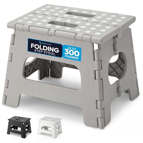 Handy Laundry Folding Lightweight Step Stool - Sturdy Enough to Support Adults and Safe Enough for Kids - Opens Easy with One Flip - Great for Kitchen, Bathroom or Bedroom (Gray - 8 Inch)