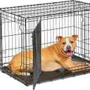 MidWest Homes for Pets Intermediate LifeStages Double Door 36-Inch Folding Dog Crate, Enhanced Security, Includes Leak-Proof Pan, Divider Panel, Handle, Rubber Feet (Black)