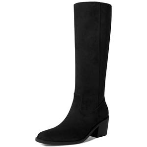 HOCHFART Knee High Boots Women Faux Suede Square Toe Chunky Heel Long Tall Boots With Side Zipper Fall Boots for women 2025 Black Size 7.5