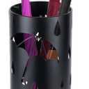 Metal Umbrella Stand Rack for Entryway, Black Round Free Standing Umbrella Holder Organizer Bin with 3 Hooks for Walk Stick, Home Office Indoor, 17 x 7 Inch